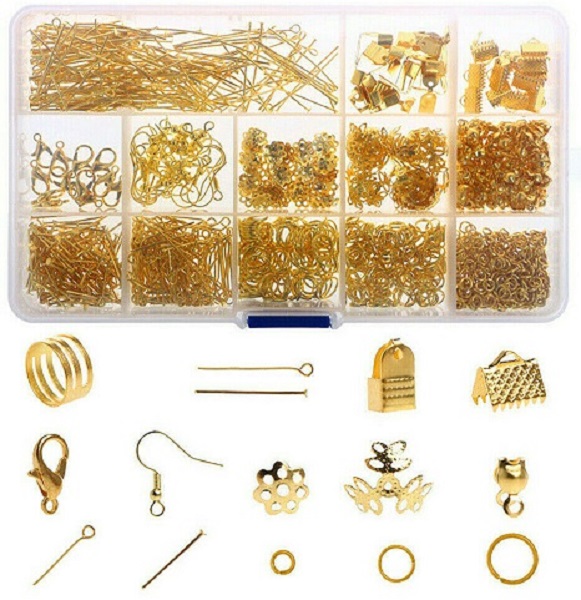 1000PCS FINDING GOLD JEWELLERY MAKING KIT WIRE FINDINGS PLIERS STARTER TOOL NECKLACE RING REPAIR DIY